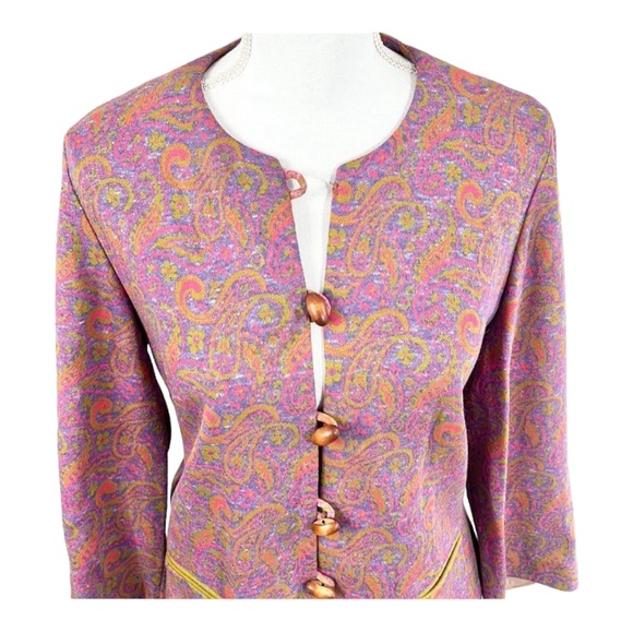 A Leslie Faye Original Purple Pink Green Bracelet Sleeve Blazer Jacket Medium? - Picture 3 of 9